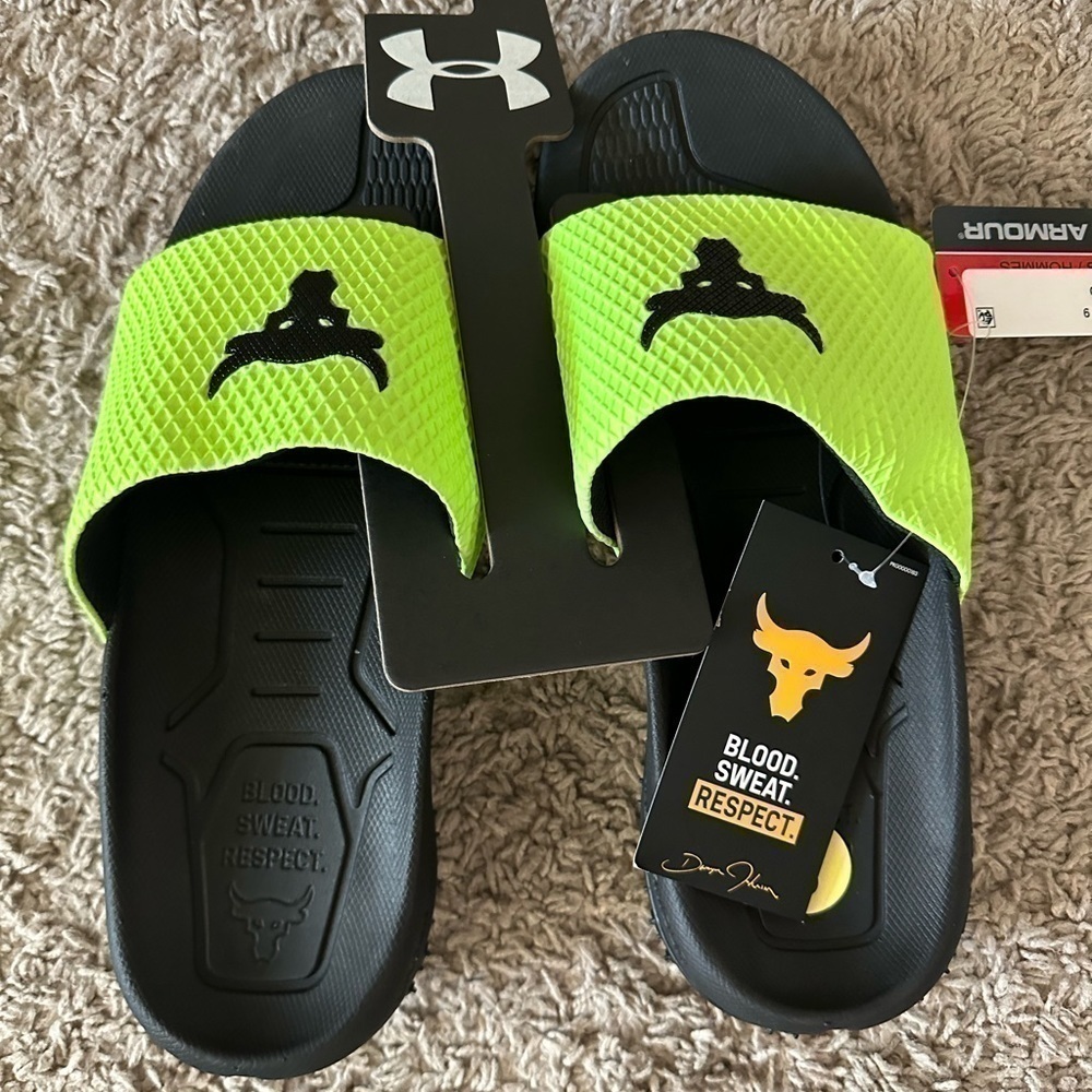 Under Armour UA Project Rock Slides 2.0 Volt Green Black Michelin Wild Gripper - Picture 5 of 7